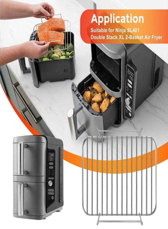 GWY قطع غيار مقلاة هوائية من GWY لطرازات Ninja SL201 وSL401 وSL451 DoubleStack XL ذات سلتين، رفوف سلكية من الفولاذ المقاوم للصدأ مقاس 8.5 بوصة × 7.2 بوصة، ملحقات للتحميص والتبخير والشواء، آمنة للغسل في غسالة الأطباق - Image 3